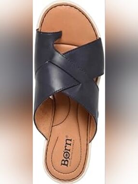 Born Navy Crisscross Leather Slide Sandals